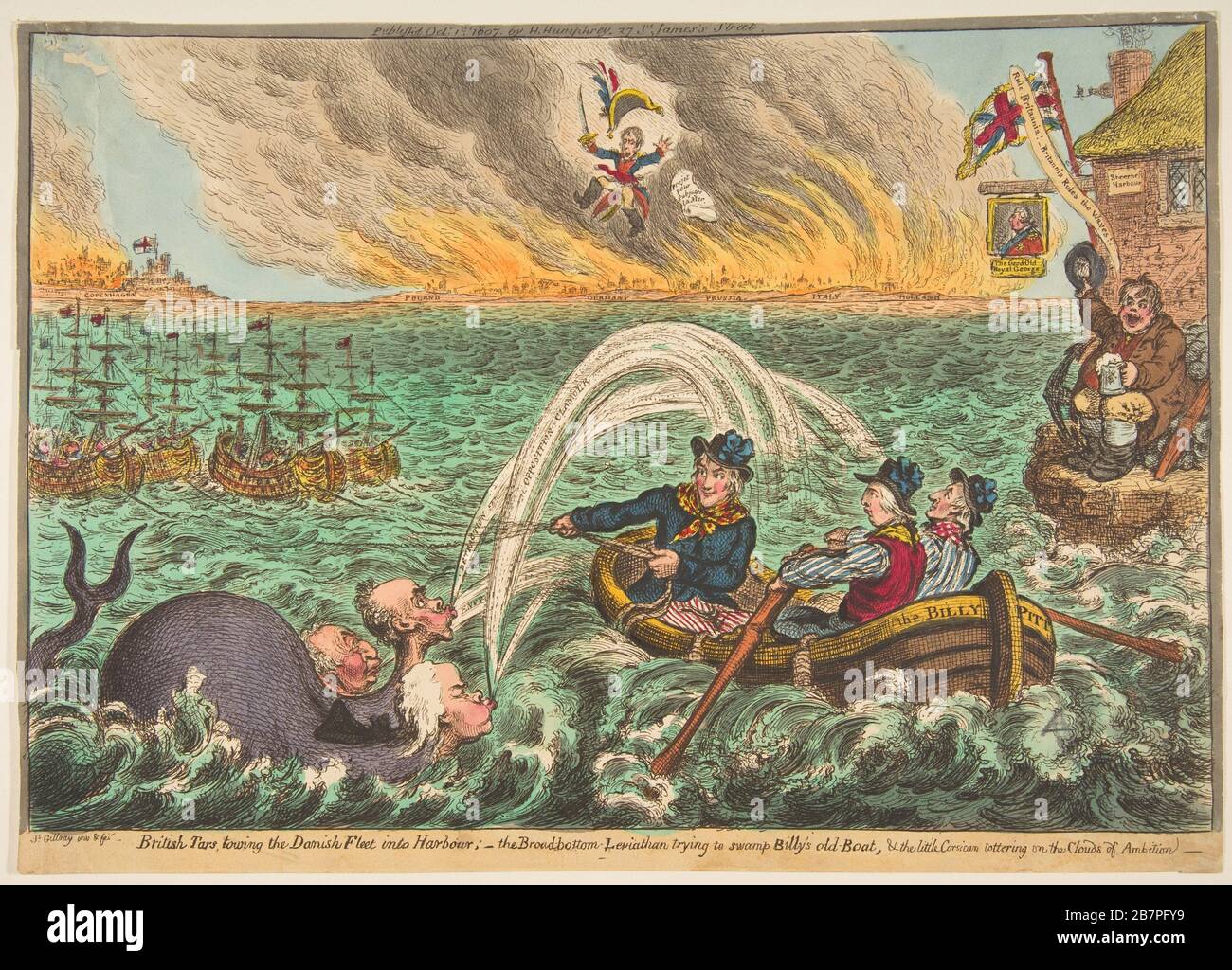 British TARS Tawing la flotte danoise dans le port, le Léviathan à fond large essayant le Vieux bateau de Billy, et le petit totarissement Corse sur les nuages de l'ambition, le 1er octobre 1807. Banque D'Images