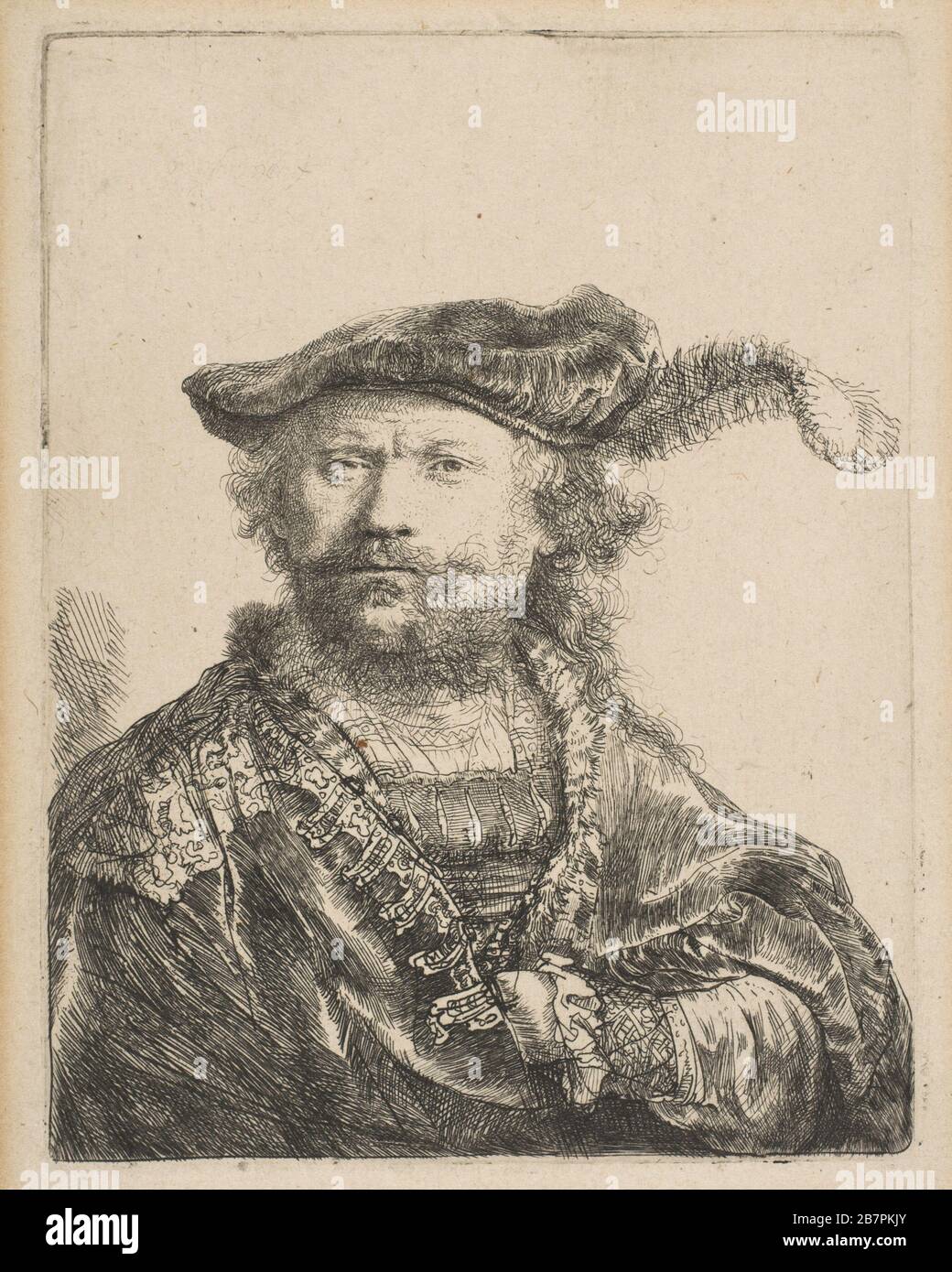 Autoportrait dans une casquette en velours avec Plume, 1638. Banque D'Images