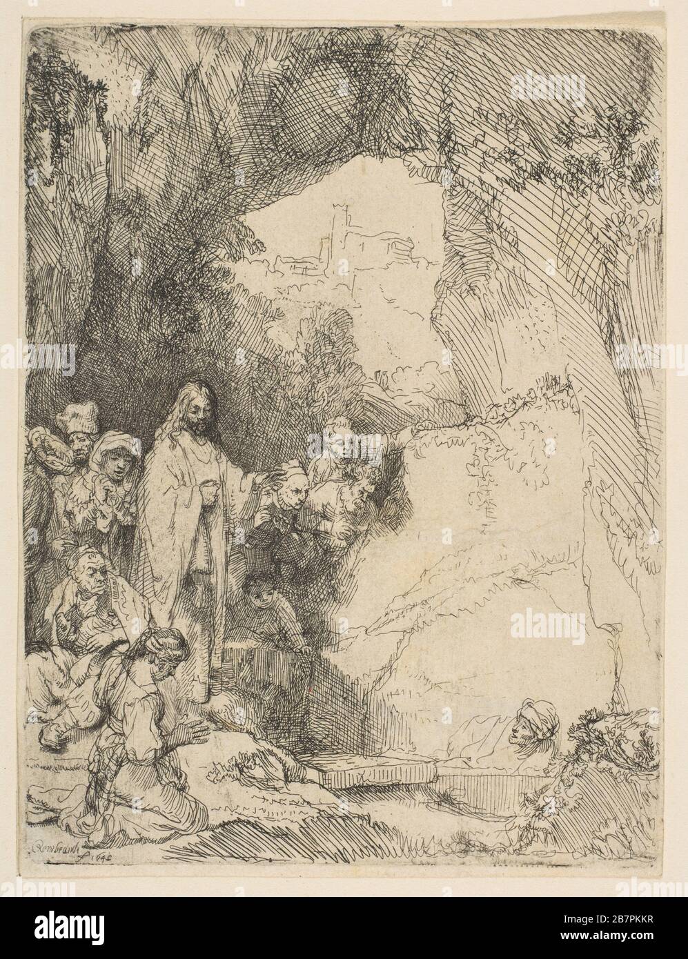 La levée de Lazarus, petite plaque, 1642. Banque D'Images