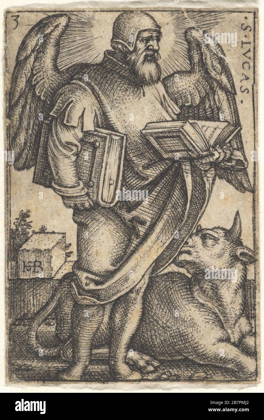 Plaque 3: Saint Luc avec sa tête tournée en profil à droite, un livre dans chaque main, un taureau à ses pieds, de 'les quatre évangélistes', 1541. Banque D'Images Plaque 3: Saint Luc avec sa tête tournée en profil à droite, un livre dans chaque main, un taureau à ses pieds, de 'les quatre évangélistes', 1541. Banque D'Images