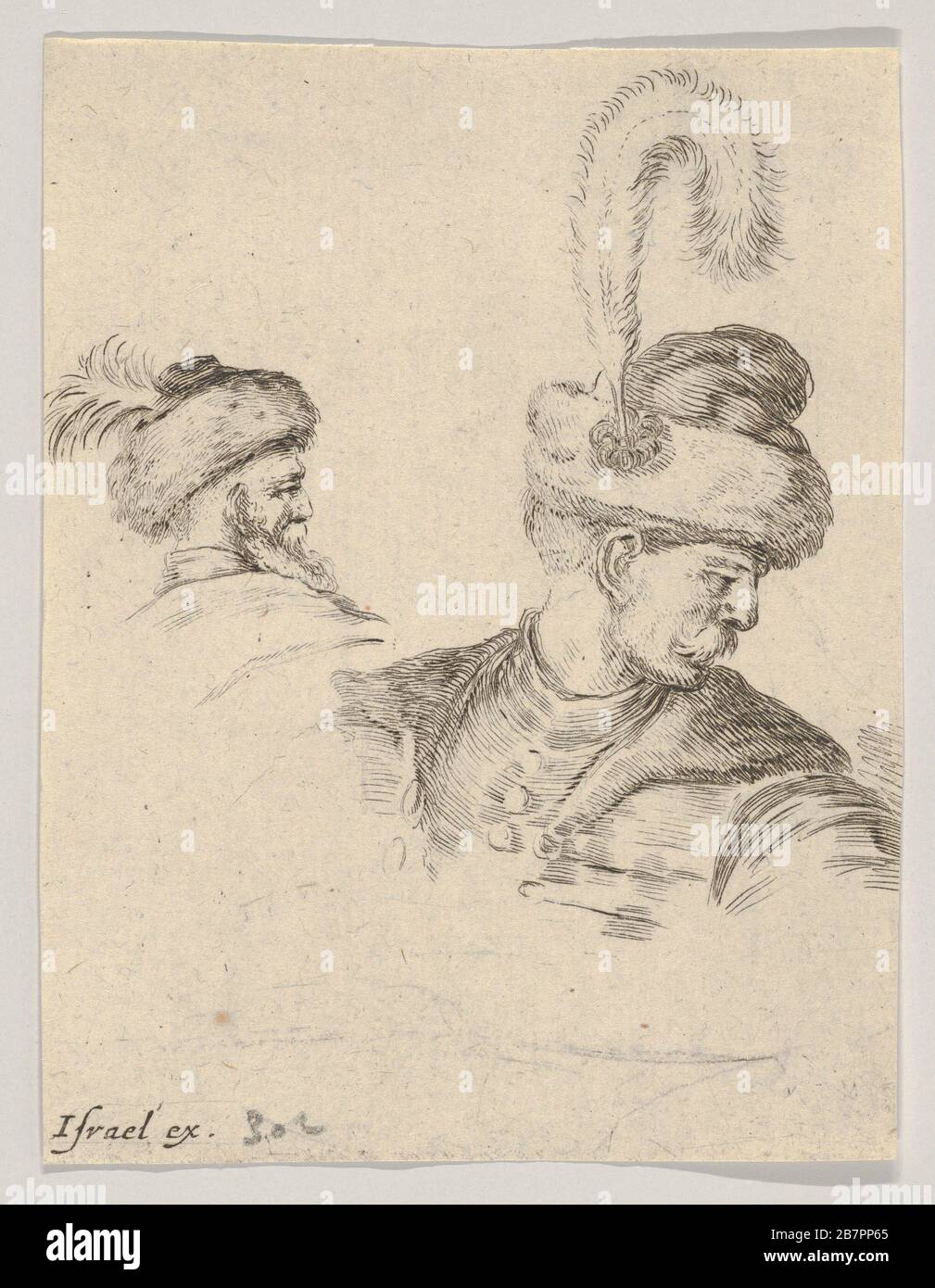 Plaque 11: Un buste polonais dans le profil, tourné à droite, une autre tête polonaise vu de derrière dans l'arrière-plan, de 'le livre pour apprendre à dessiner' (Livre pour l'apprentissage &#xe0; dessiner), CA. 1649. Banque D'Images