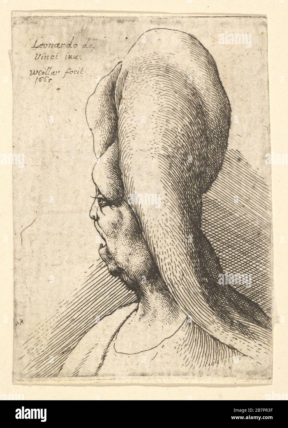 Buste d'une vieille femme déformée avec une dent, face à gauche, 1665. Banque D'Images