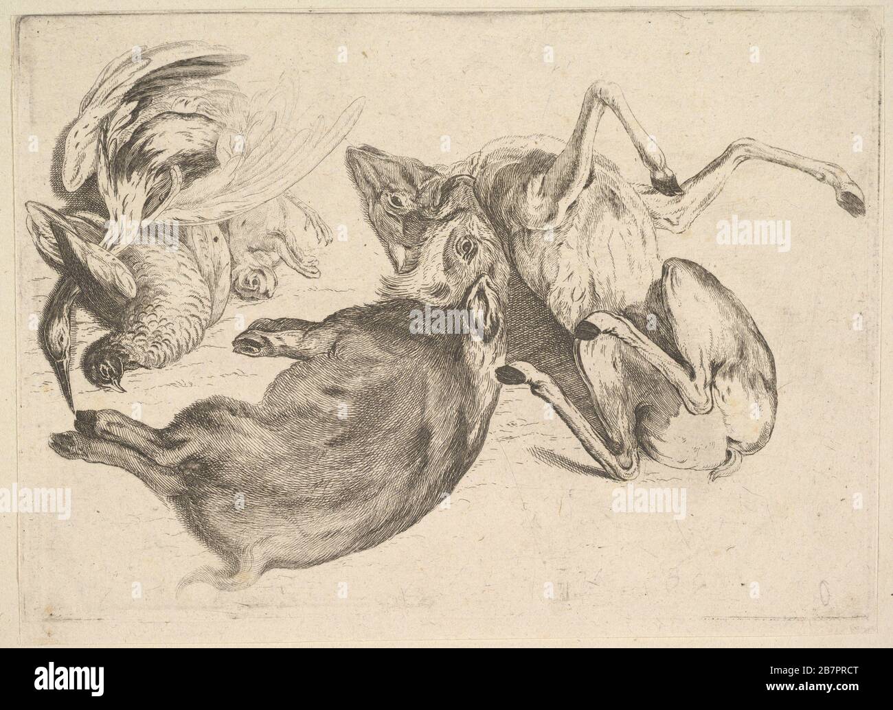 Sanglier, cerf, héron et autre jeu, 1625-77. Banque D'Images