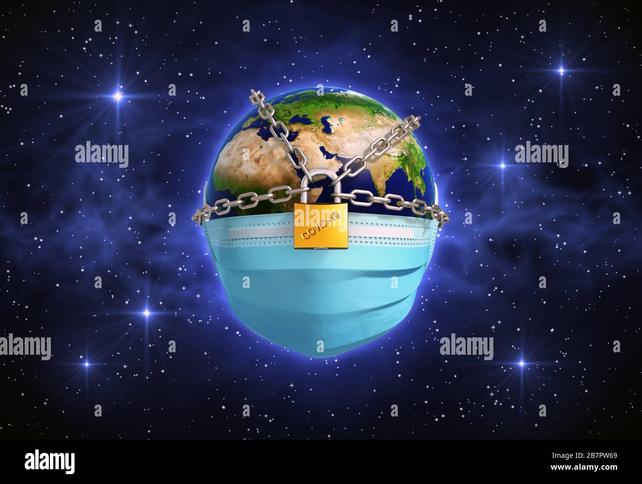 Concept de planète Terre en chaînes et verrouillée Banque D'Images