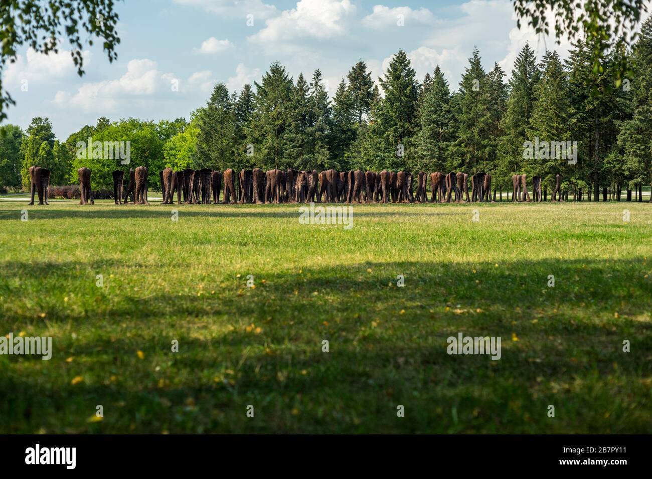 'Les méconnuss', une sculpture de Magdalena Abakanowicz, dans le parc Citadel à Poznan, Pologne 2019. Banque D'Images