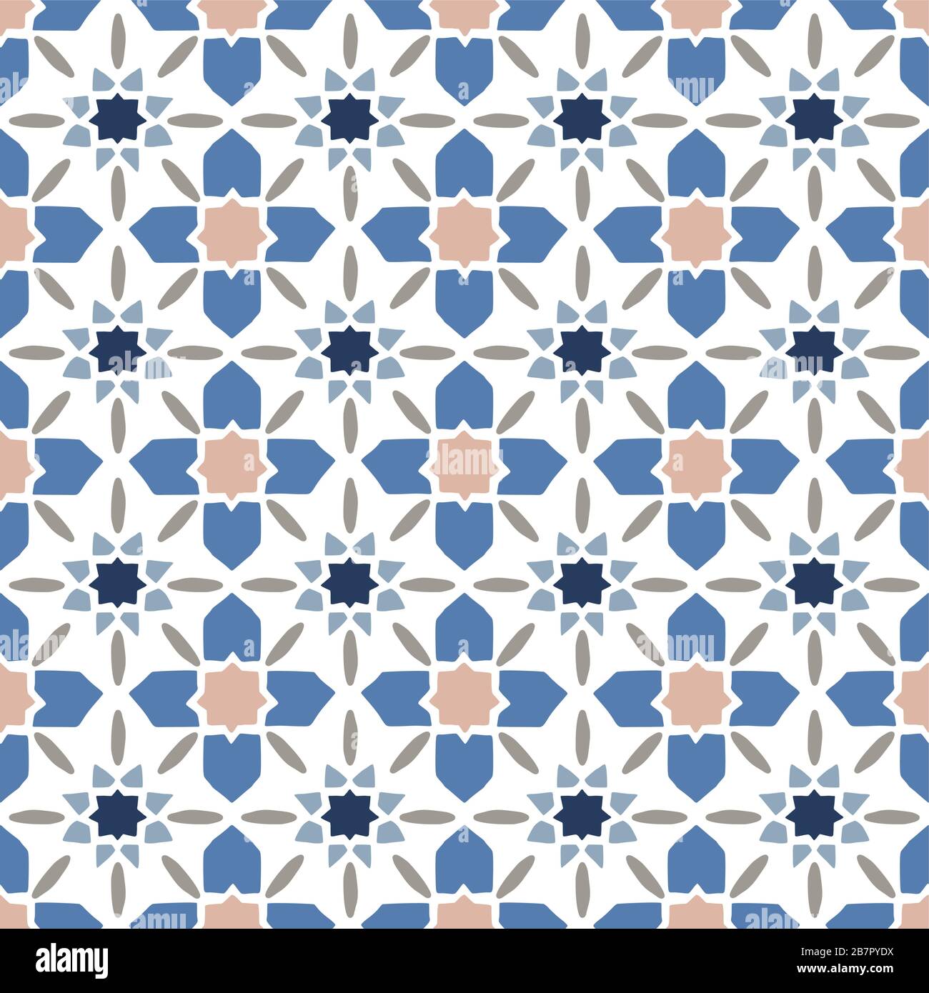 Les étoiles dessinées à la main ont façonné le modèle marocain sans couture pour les cartes de vœux Ramadan Kareem, les arrière-plans islamiques, le tissu, les bannières Web. Azulejos portugais Illustration de Vecteur