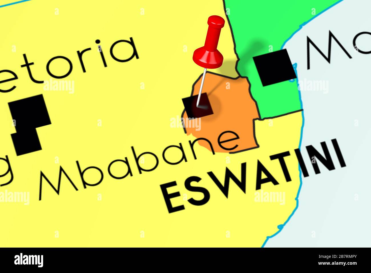 Eswatini/ Swaziland, Mbabane - capitale, épinglée sur la carte politique Banque D'Images