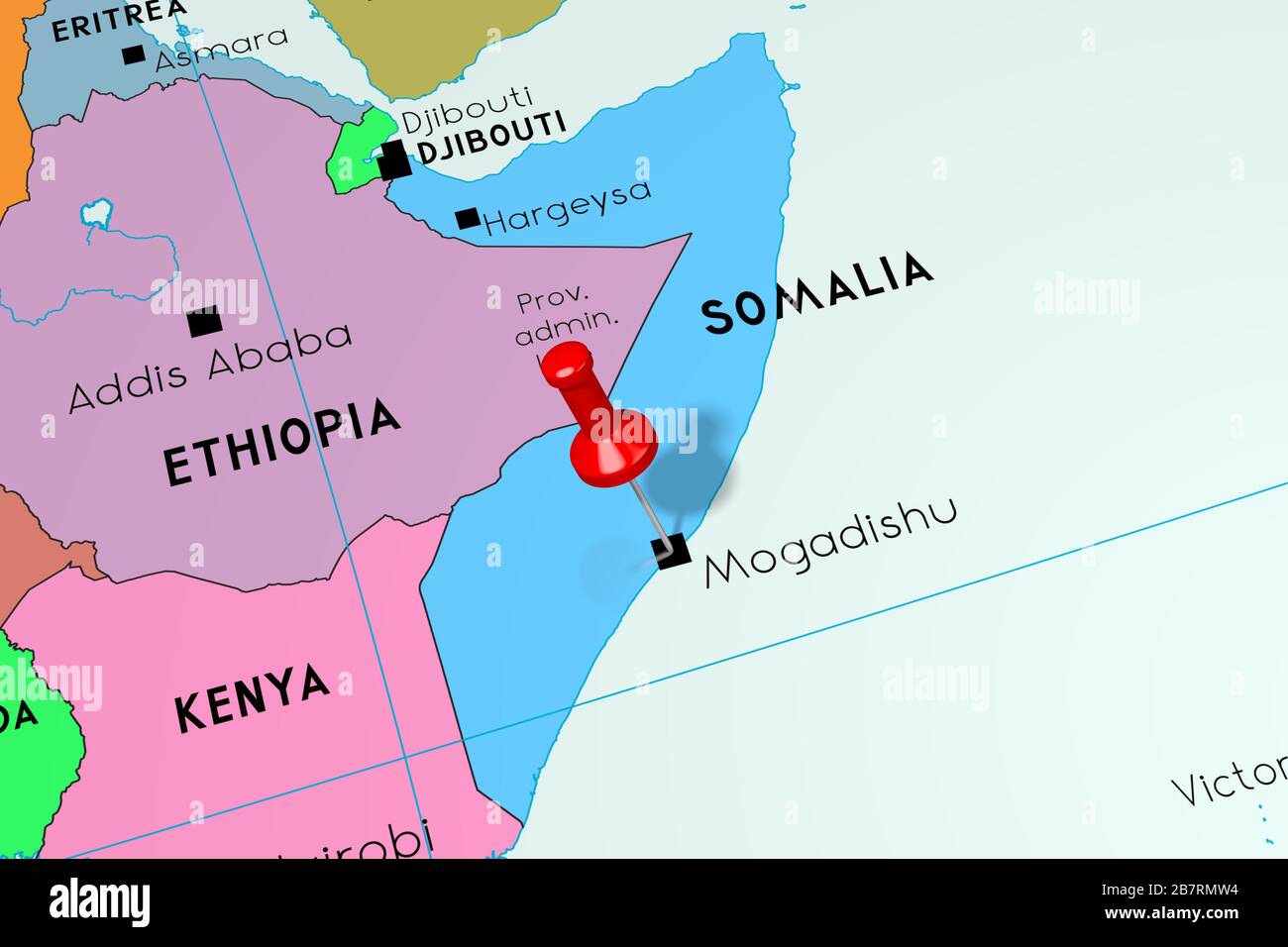 Somalie, Mogadiscio - capitale, épinglée sur une carte politique Banque D'Images