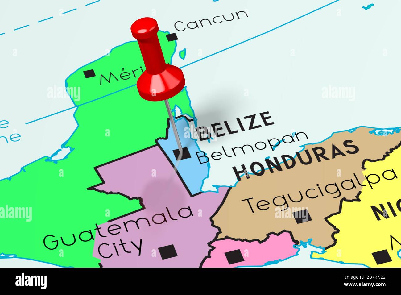 Belize, Belmopan - capitale, épinglée sur la carte politique Banque D'Images