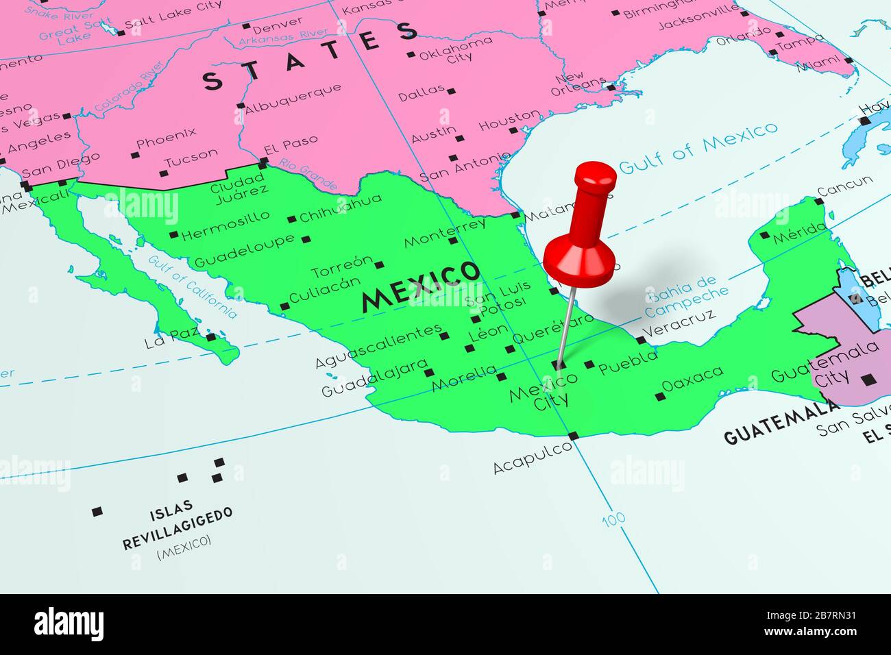 Mexico, Mexico - capitale, épinglée sur la carte politique Banque D'Images