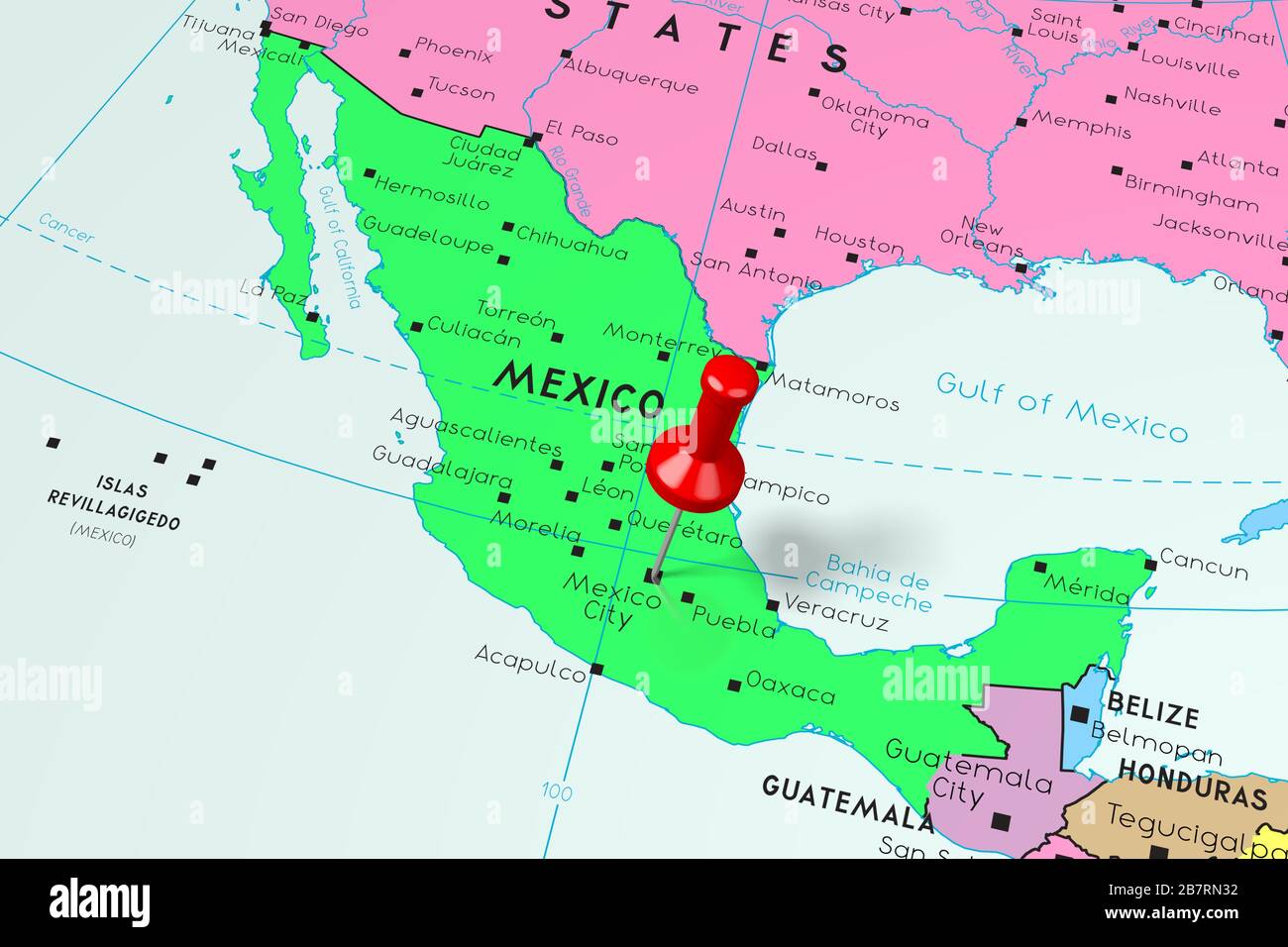 Mexico, Mexico - capitale, épinglée sur la carte politique Banque D'Images