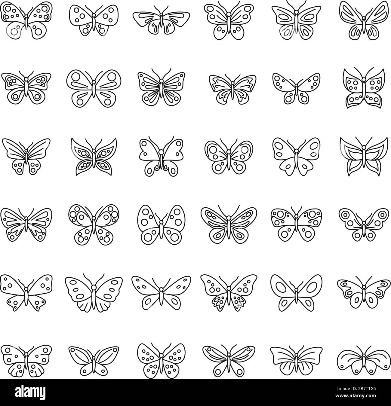 Jeu d'icônes papillon. Ensemble de contours d'icônes vectorielles papillon pour la conception de sites Web isolés sur fond blanc Illustration de Vecteur