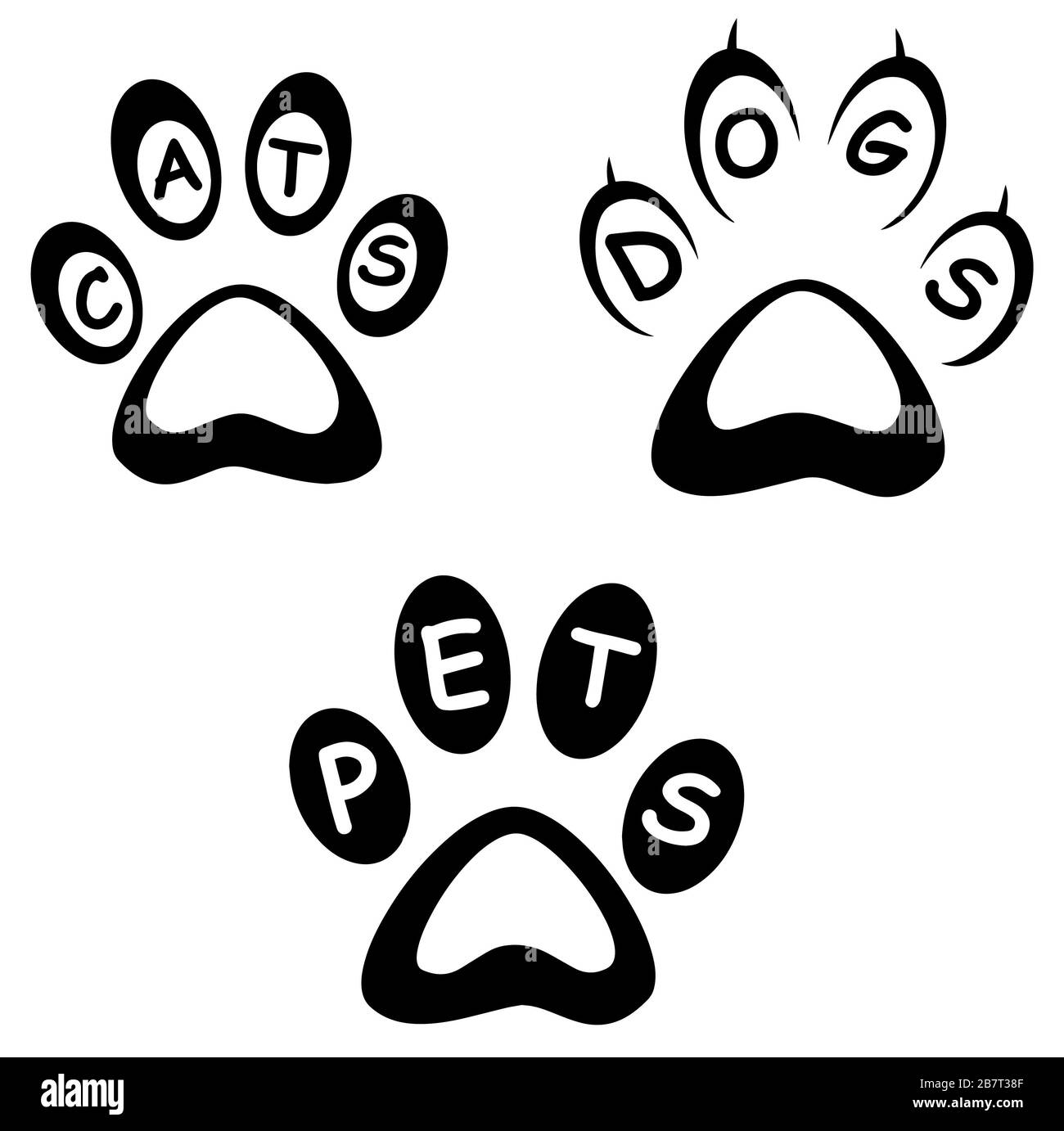 animaux de compagnie paw ensemble de chats et de chiens. illustration vectorielle Banque D'Images