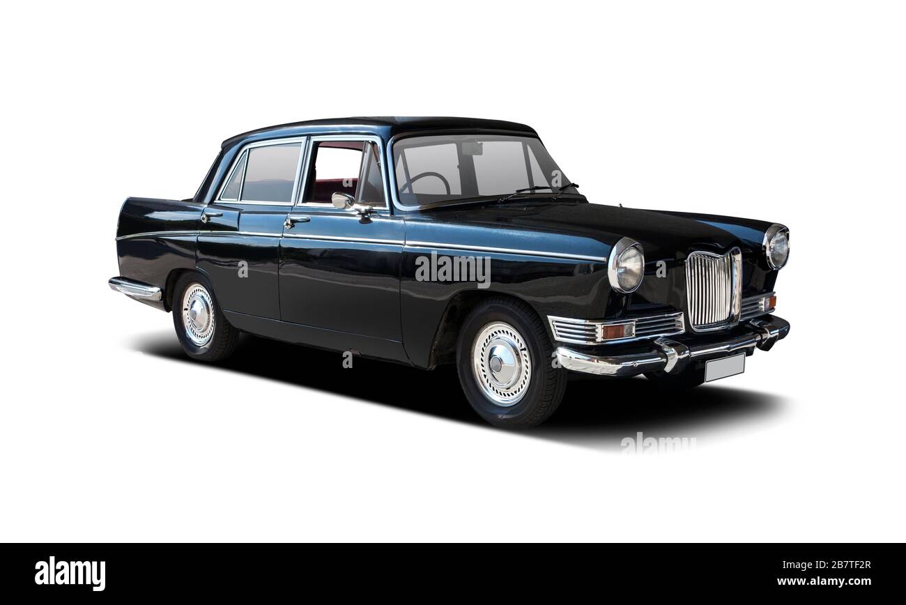 Voiture de sport britannique classique noire isolée sur blanc Banque D'Images