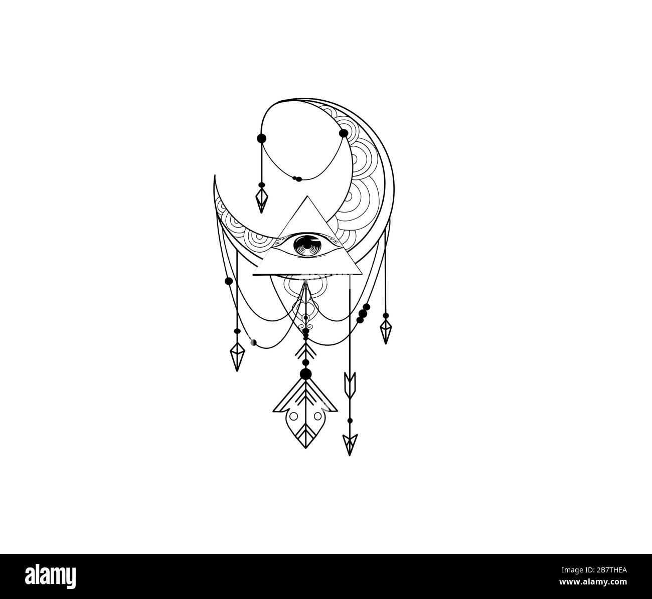 Esquisse vectorielle d'un tatouage avec un oeil tout-voyant et un motif décoratif et la lune Illustration de Vecteur