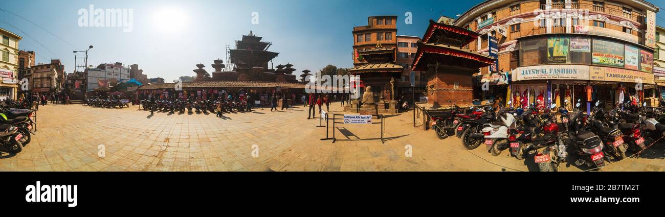 Panorama à 360 degrés près de la place Durbar à Katmandou, au Népal Banque D'Images