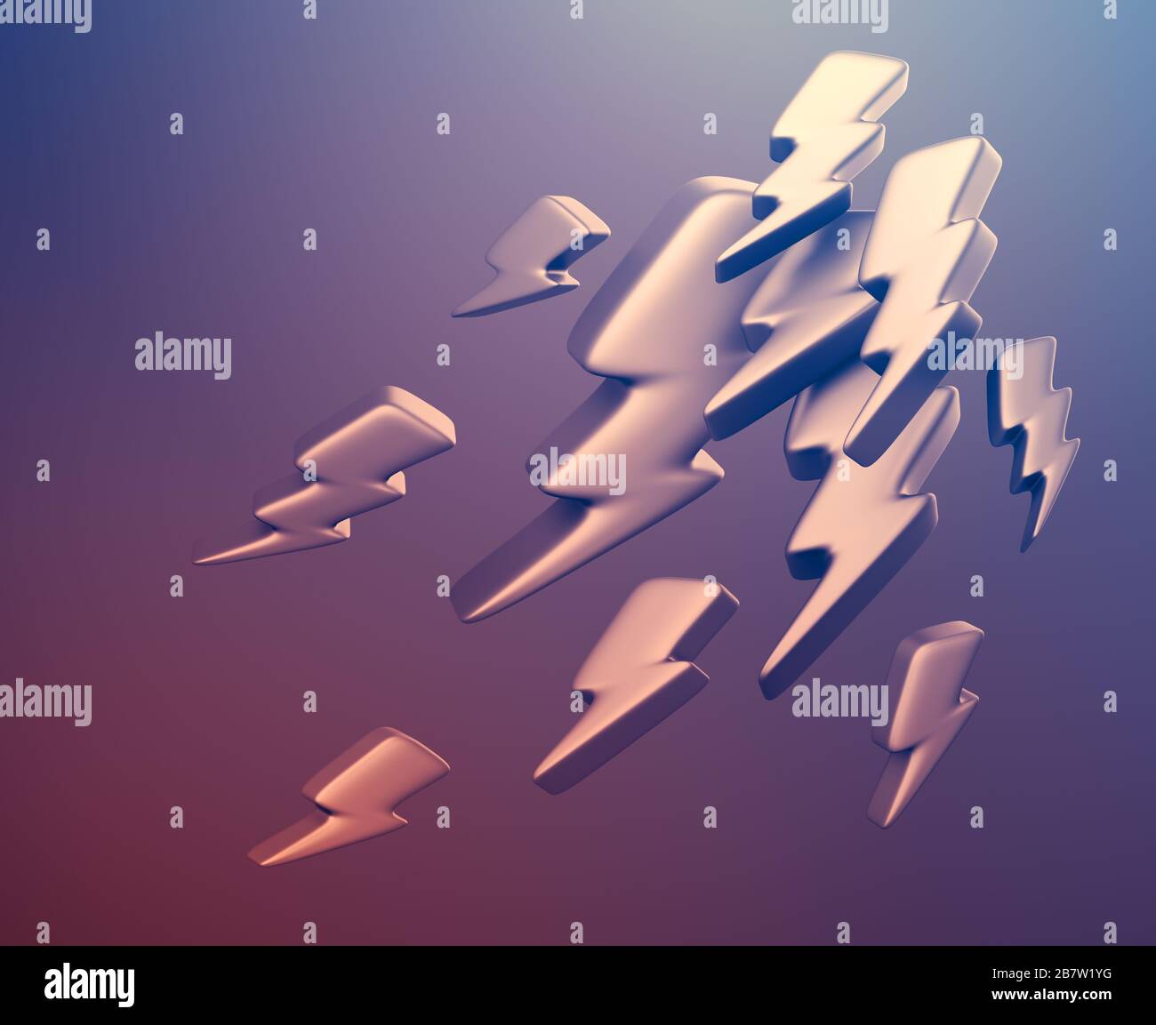 Illustration des symboles de foudre. Rendu 3D abstrait. Conception de l'arrière-plan pour affiche, bannière, étiquette. Banque D'Images