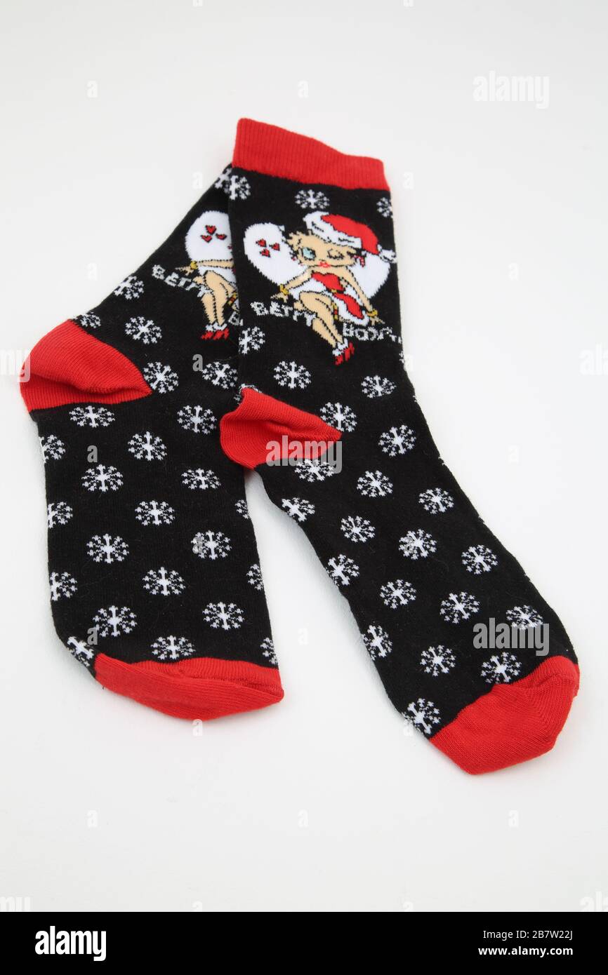 Paire de chaussettes de coton Betty Boop festives Banque D'Images