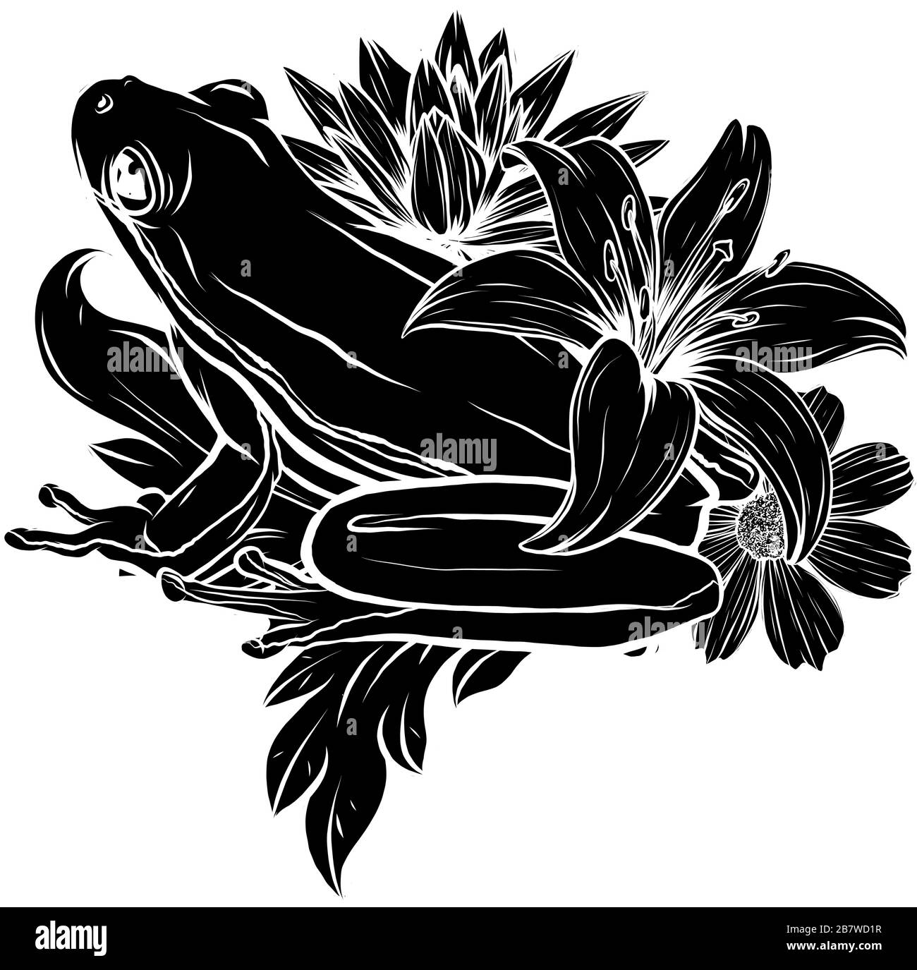 Silhouette de grenouille sur l'image d'illustration vectorielle de feuille Illustration de Vecteur