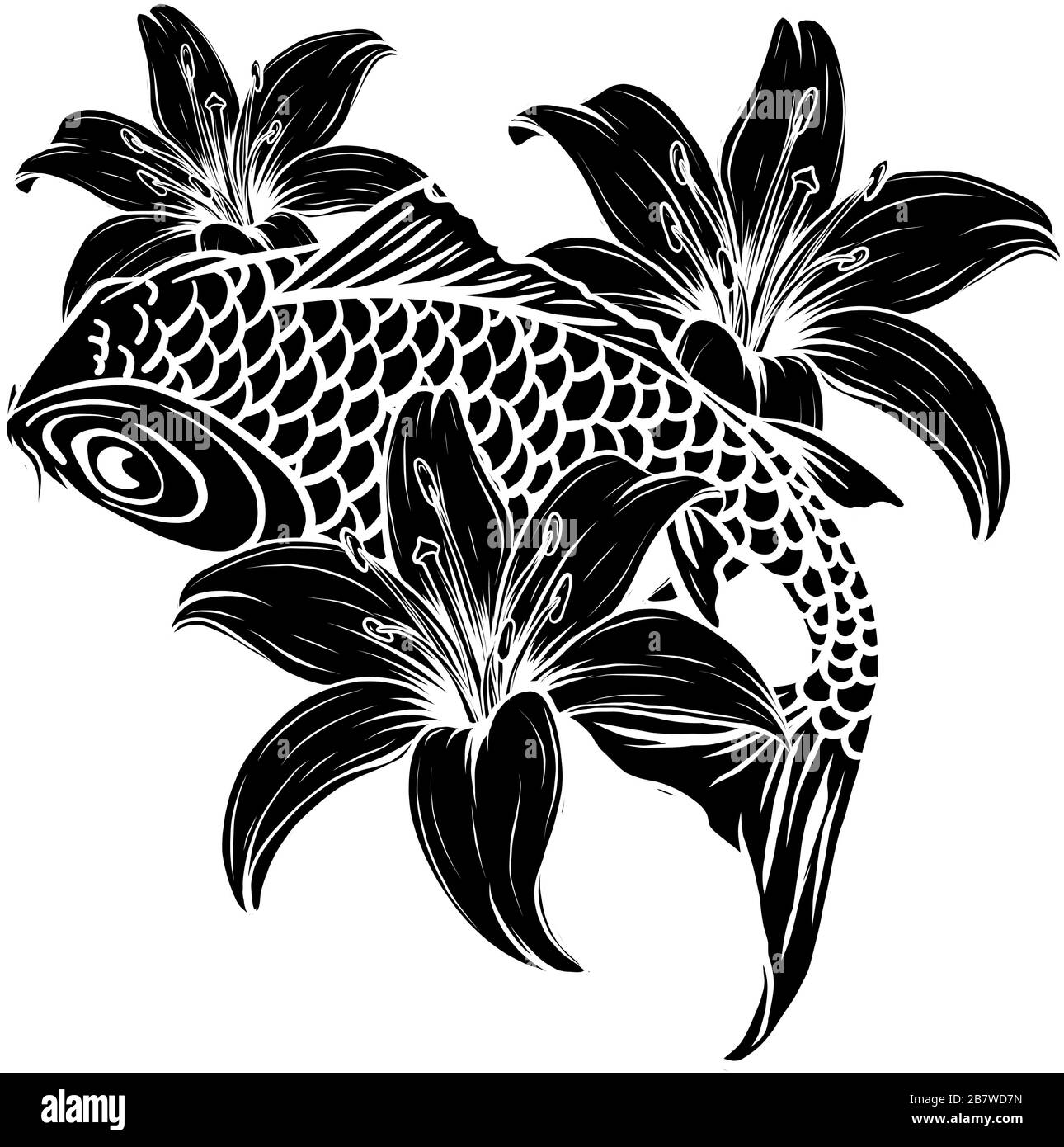 Image de silhouette d'illustration vectorielle de poisson de carpe géant Illustration de Vecteur