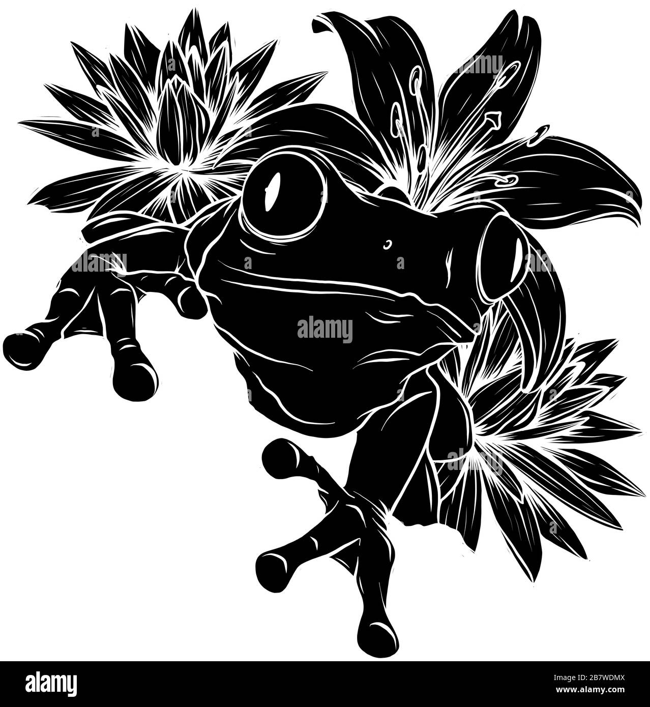 Silhouette de grenouille sur l'image d'illustration vectorielle de feuille Illustration de Vecteur