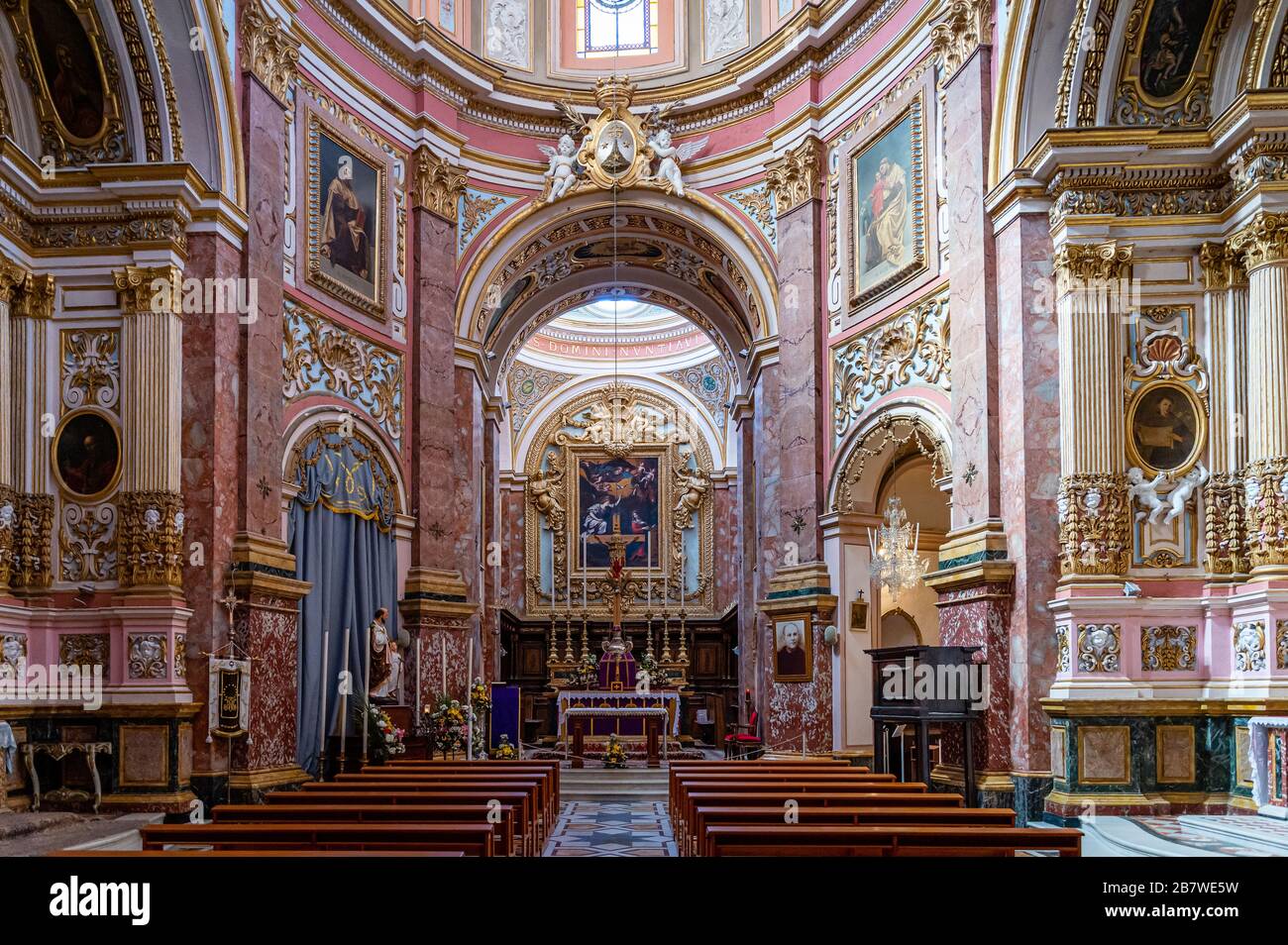 A l'intérieur de l'église de l'Annonciation de notre Dame, Mdina, Malte Banque D'Images