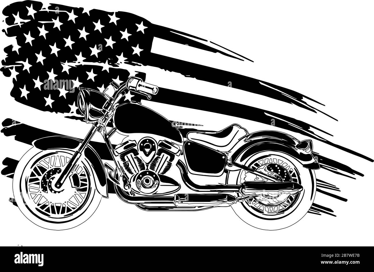Moto vintage avec arrière-plan similaire au vecteur de drapeau américain Illustration de Vecteur