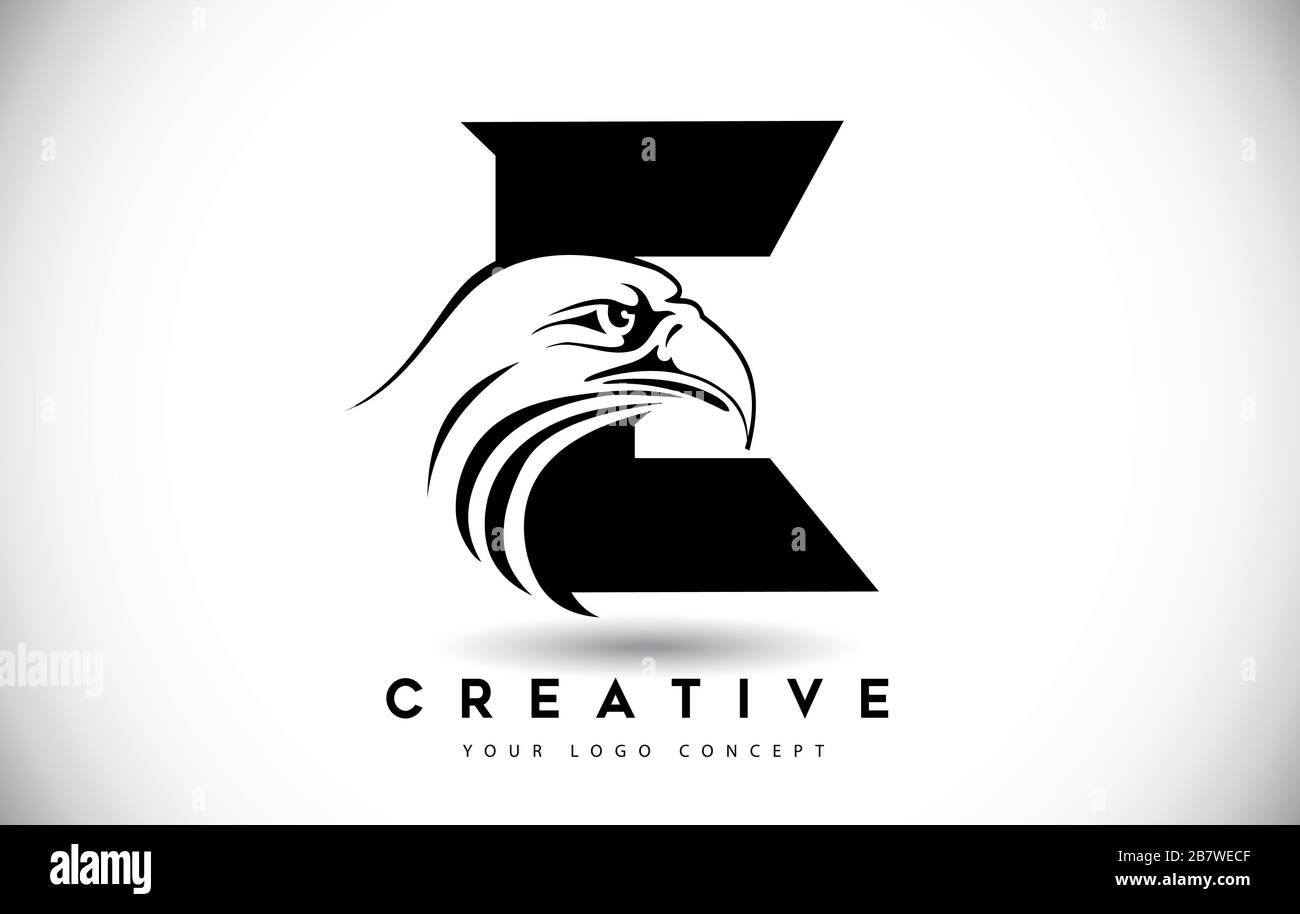 Lettre E Eagle logo icône avec illustration vectorielle Creative Eagle Head. Illustration de Vecteur