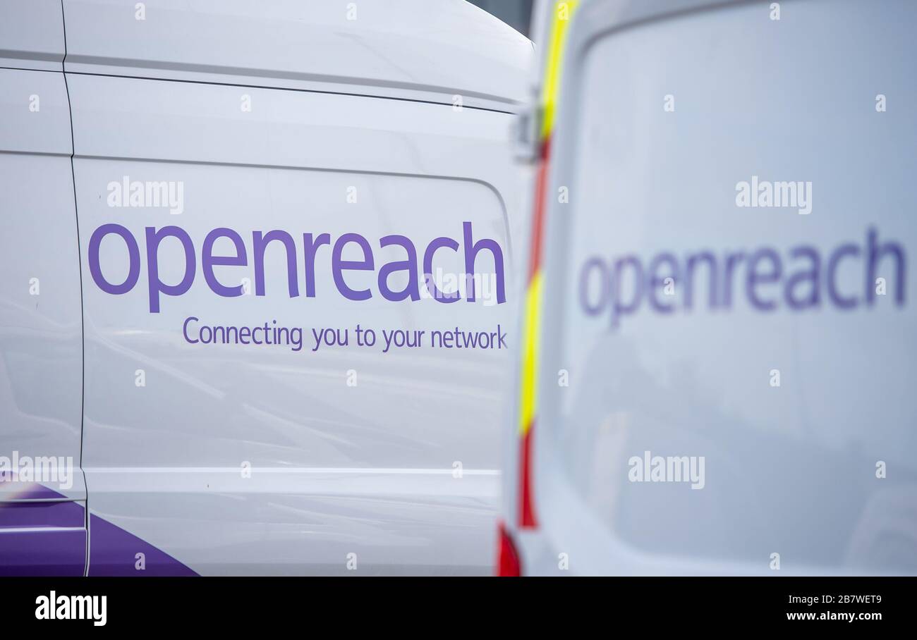 Fourgonnettes Openreach au centre de formation Openreach de Peterborough Banque D'Images