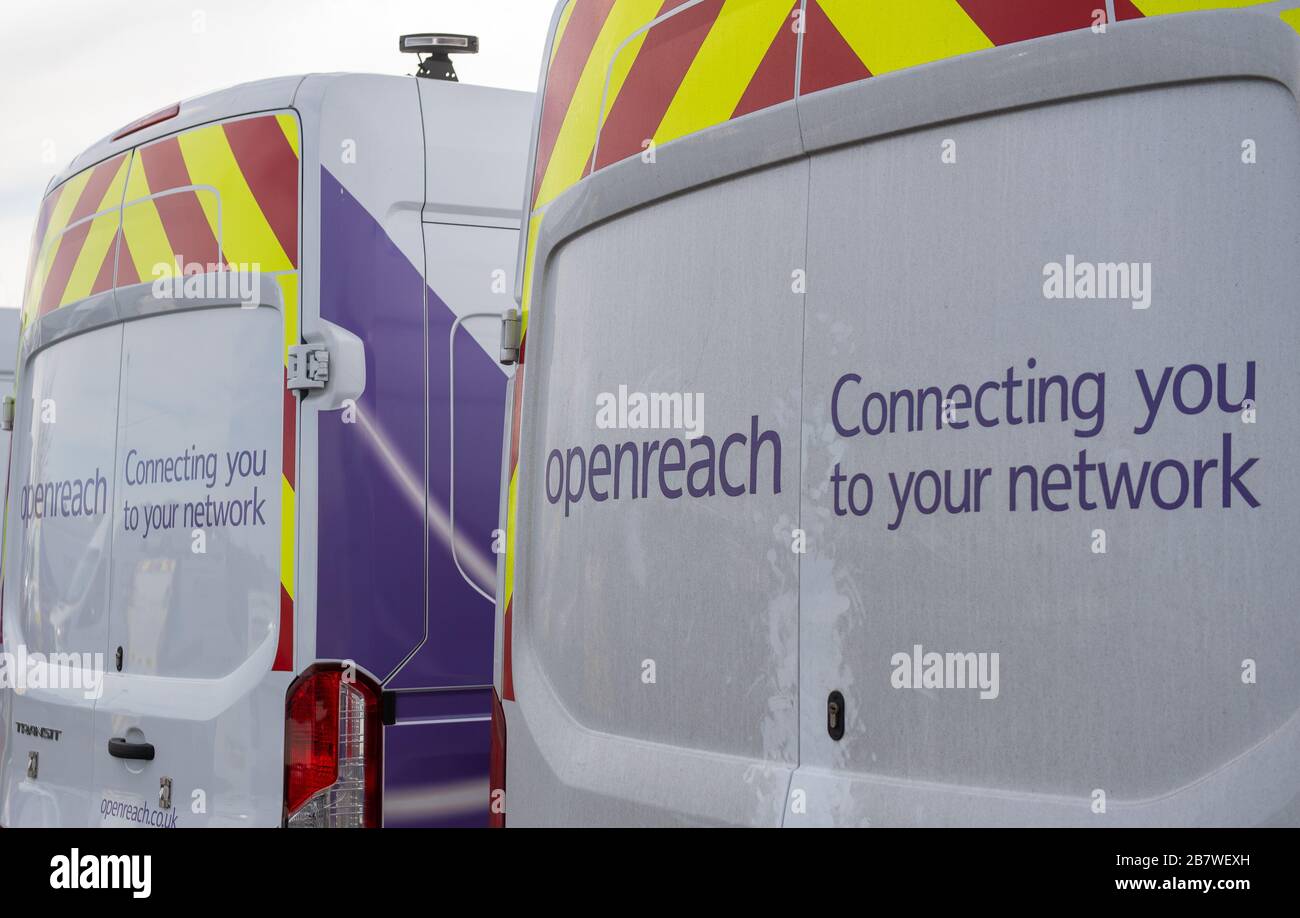 Fourgonnettes Openreach au centre de formation Openreach de Peterborough Banque D'Images