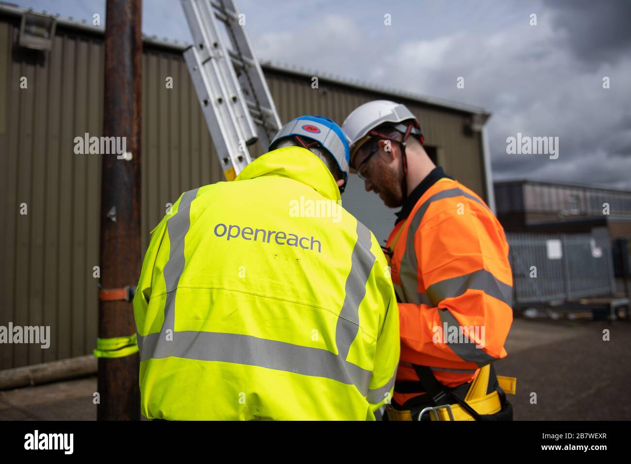 Openreach ingénieurs le centre de formation Openreach à Peterborough Banque D'Images