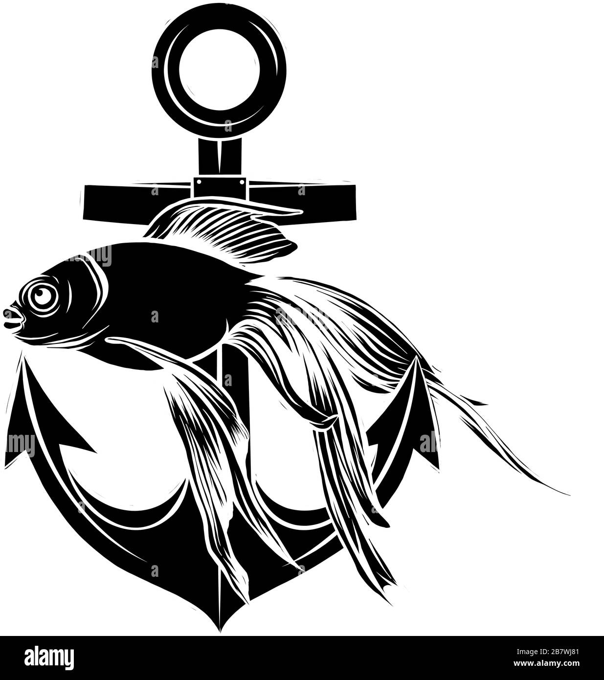 Un dessin Anchor et vecteur de poisson illusoire Illustration de Vecteur