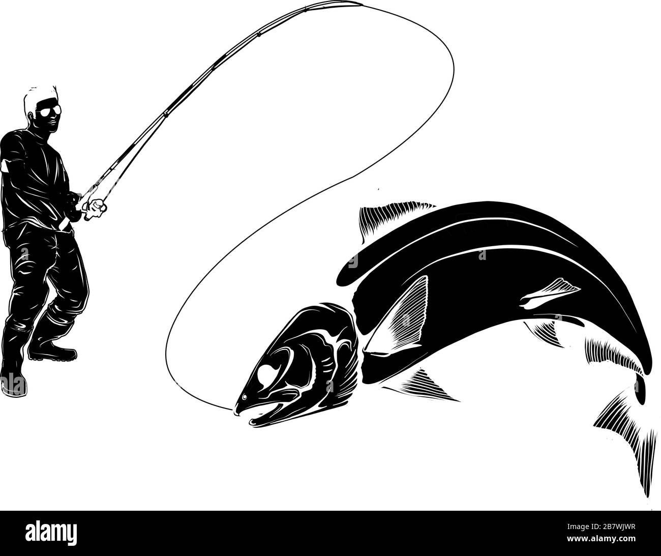 Conception de la pêche pour la lutte antivectorielle. Un pêcheur attrape un voile sur une vague. Illustration de Vecteur