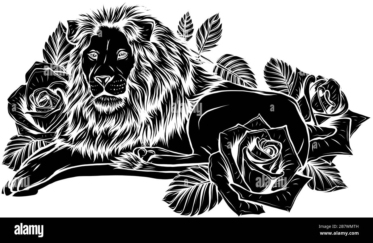 Le chef d'un lion dans un vecteur ornement fleur Illustration de Vecteur