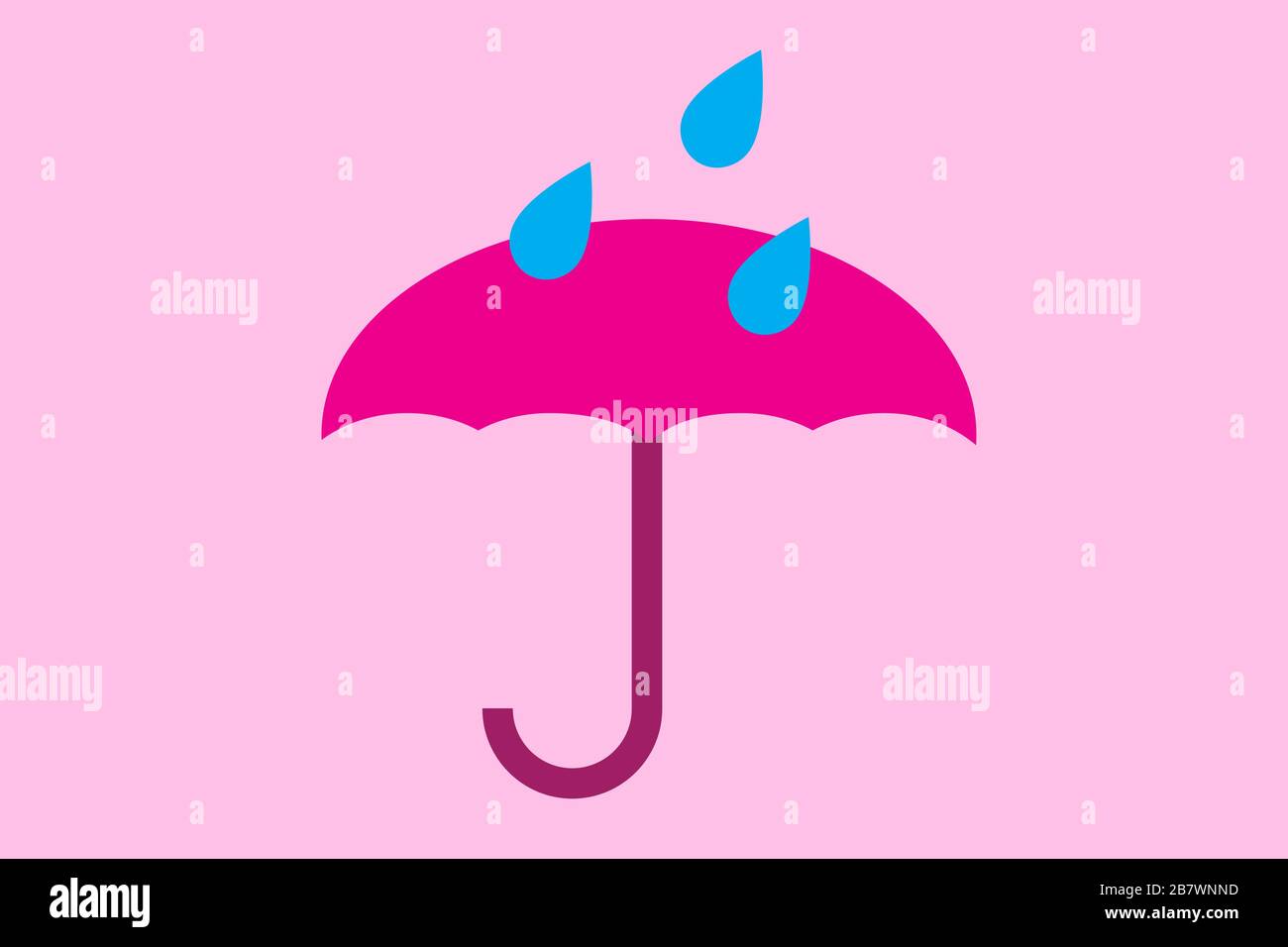 Illustration simple d'un parapluie rose avec des gouttes isolées sur fond rose clair. Parapluie avec des symboles de gouttes bleues pour la conception de site Web, logo Illustration de Vecteur