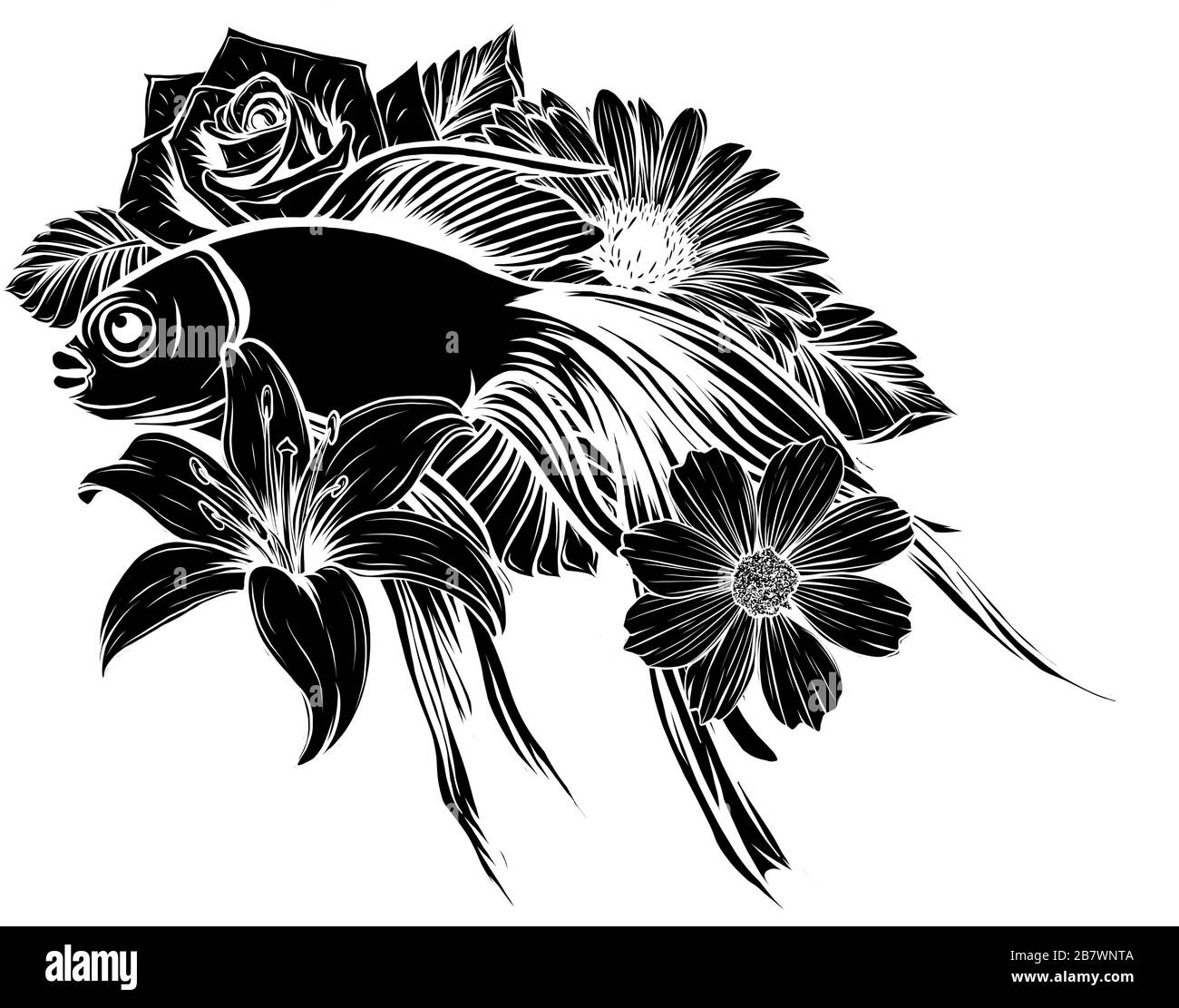 Illustration vectorielle de tatouage de poisson Koi. Design art Illustration de Vecteur