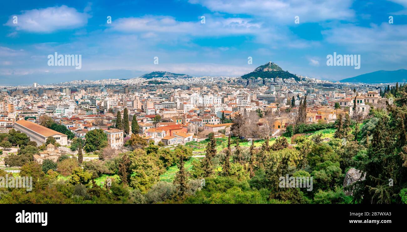 Panorama d'Athènes, Grèce, de la colline d'Areopagus. Banque D'Images