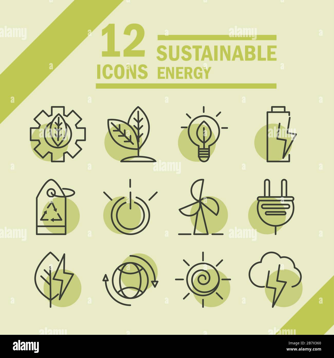 les icônes d'écologie renouvelable alternative à l'énergie durable définissent l'icône de style de ligne d'illustration vectorielle Illustration de Vecteur
