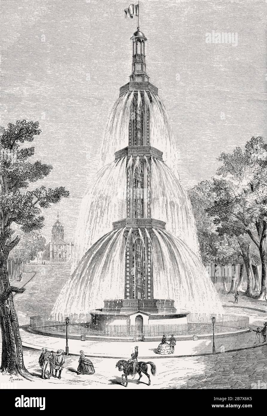 Fontaine du puits artésien Grenelle, place de Breteuil, Paris, France, 1858 Banque D'Images