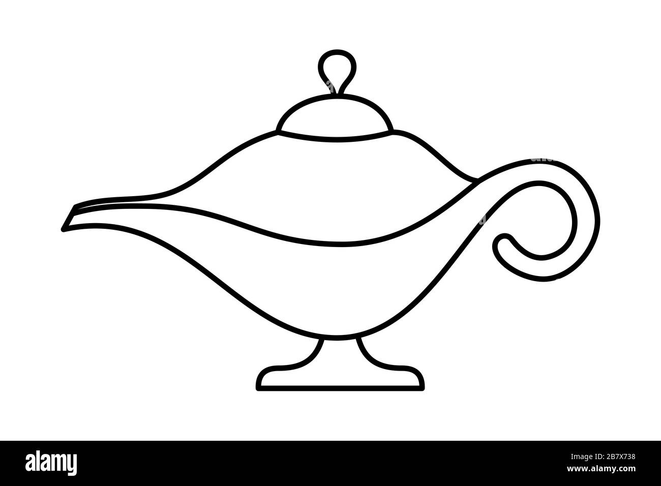 Ligne de lampe à huile magique, signe vectoriel de contour, pictogramme linéaire et complet isolé sur blanc. Symbole, illustration du logo. Illustration vectorielle Illustration de Vecteur