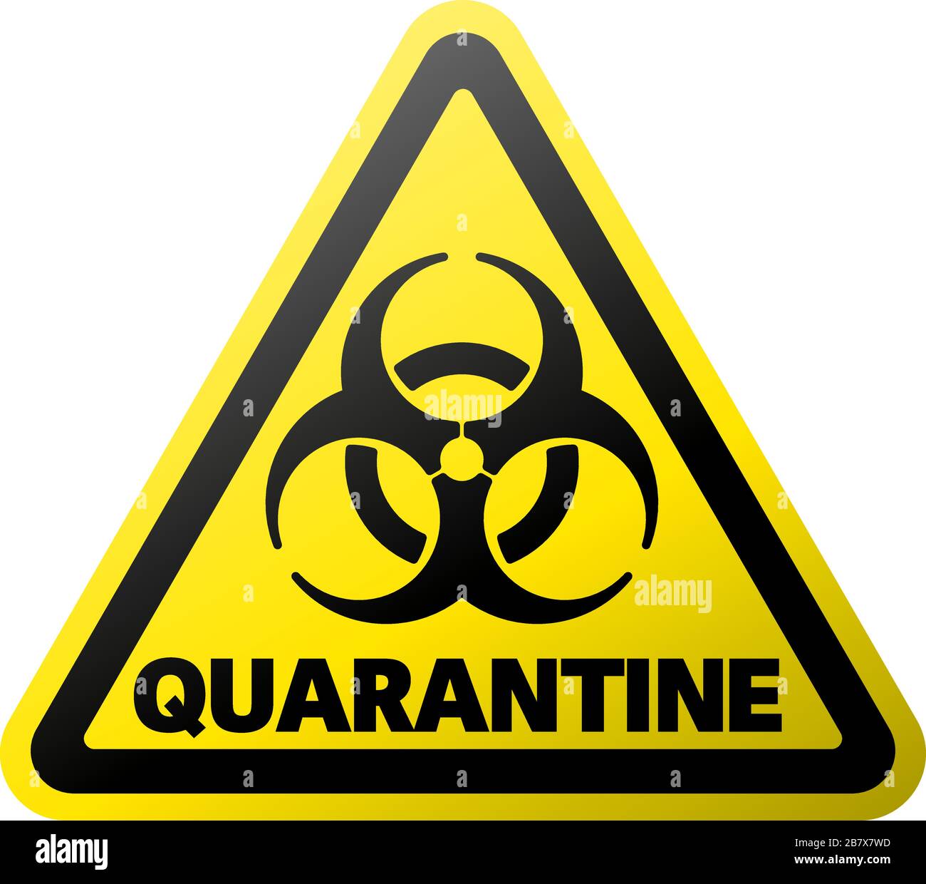 Panneau d'avertissement triangulaire jaune et noir DE QUARANTAINE avec illustration vectorielle du symbole de risque biologique Illustration de Vecteur