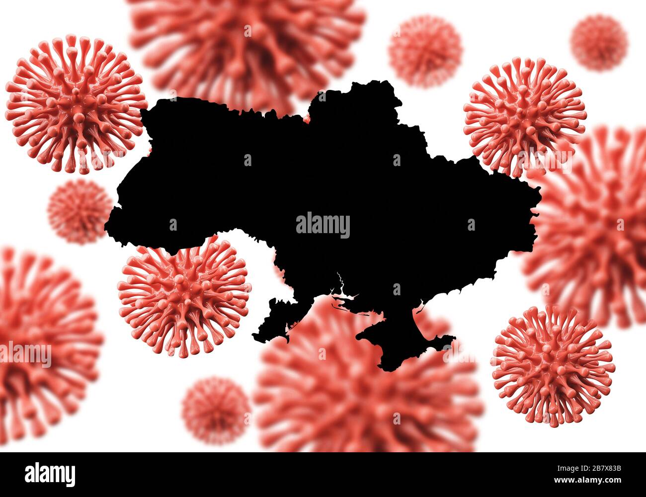 Ukraine carte sur un fond microbe de virus scientifique. Rendu 3D Banque D'Images