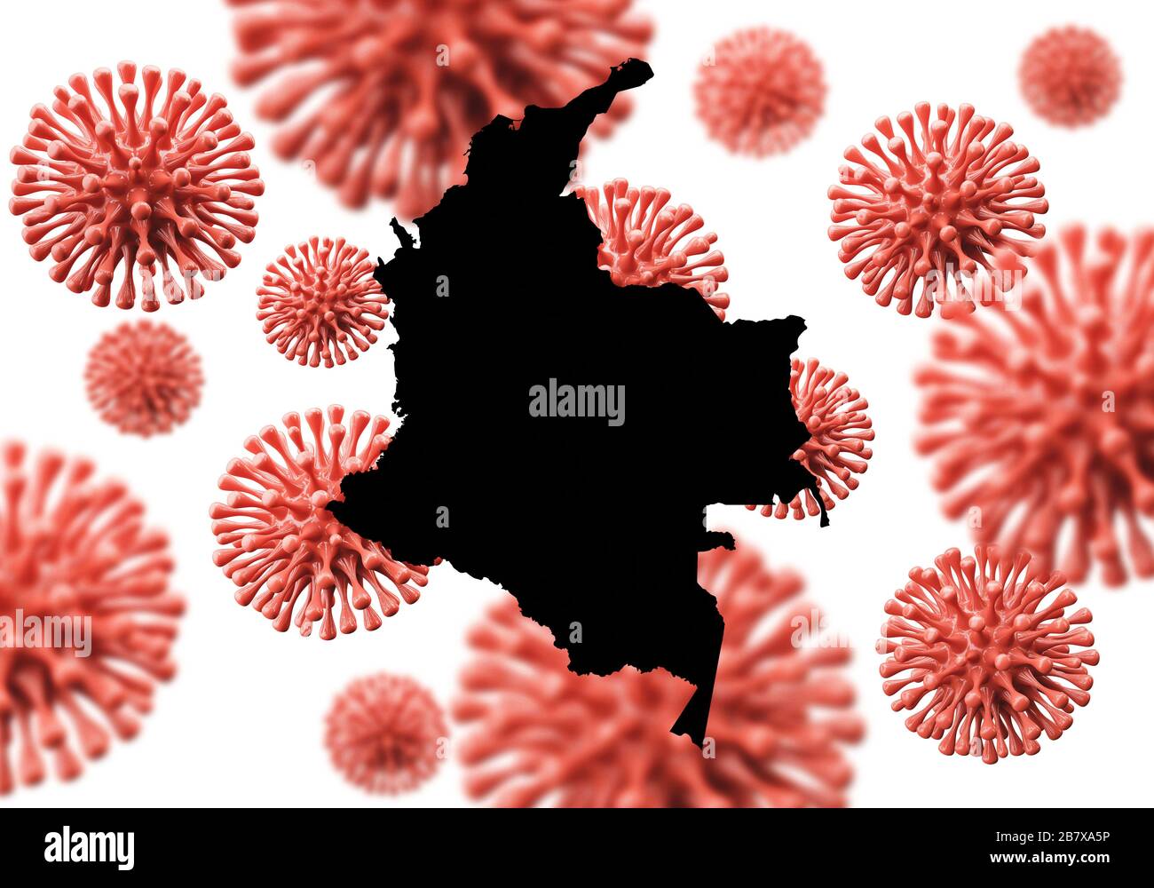 Colombie carte sur un fond de microbe de virus scientifique. Rendu 3D Banque D'Images