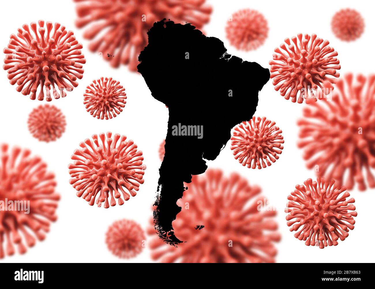 Carte de l'Amérique du Sud sur un fond microbe de virus scientifique. Rendu 3D Banque D'Images