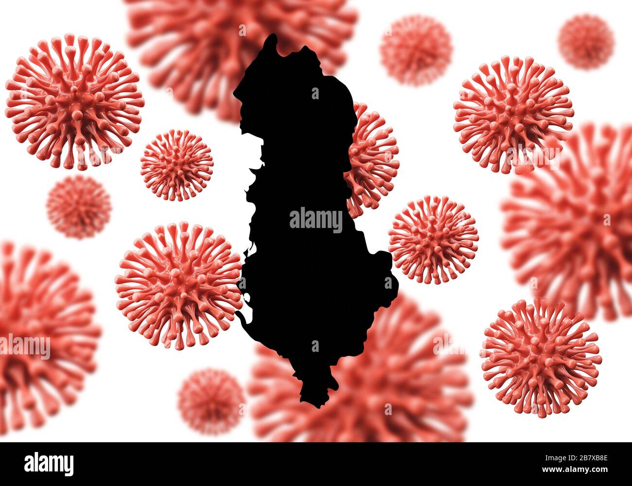 Albanie carte sur un fond microbe de virus scientifique. Rendu 3D Banque D'Images