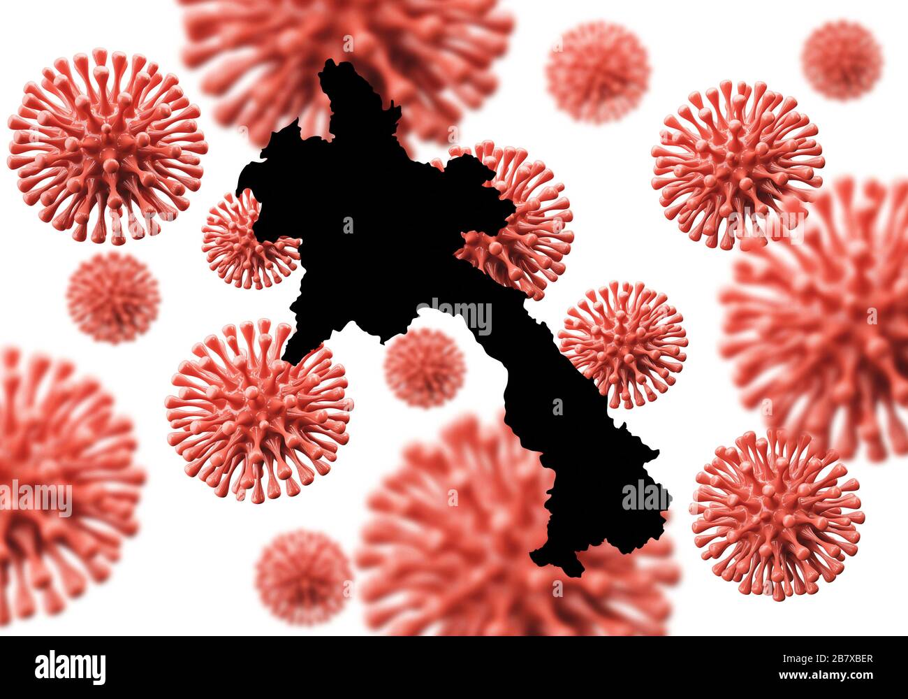 Laos carte sur un fond microbe de virus scientifique. Rendu 3D Banque D'Images