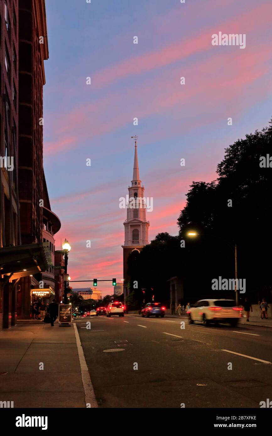 Tremont Street Boston au coucher du soleil Banque D'Images