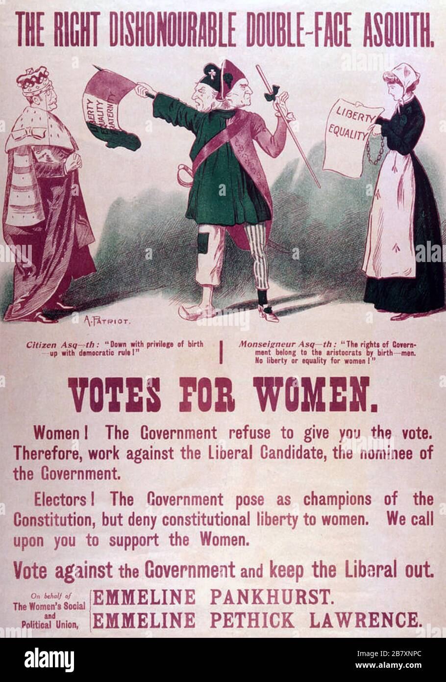 HERBERT ASQUITH (1852-1928) en tant que premier ministre, il est confronté à des critiques de la WSPU dans une affiche de 1914. Banque D'Images