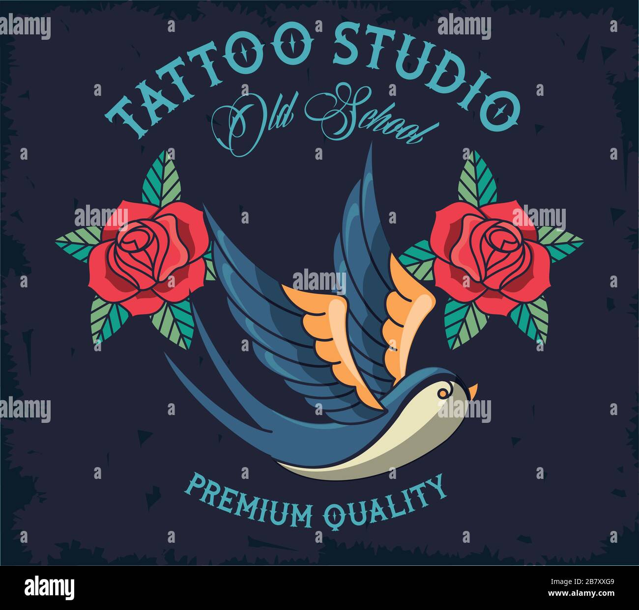 oiseau et roses tatouage studio image artistique Illustration de Vecteur