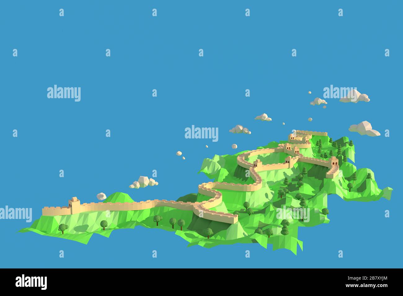 Illustrateur en relief le grand mur de la Chine, rendu en relief géométrie en polygone faible arrière-plan. Forme géométrique polygonale abstraite. Style minimal Lowpoly Art Banque D'Images